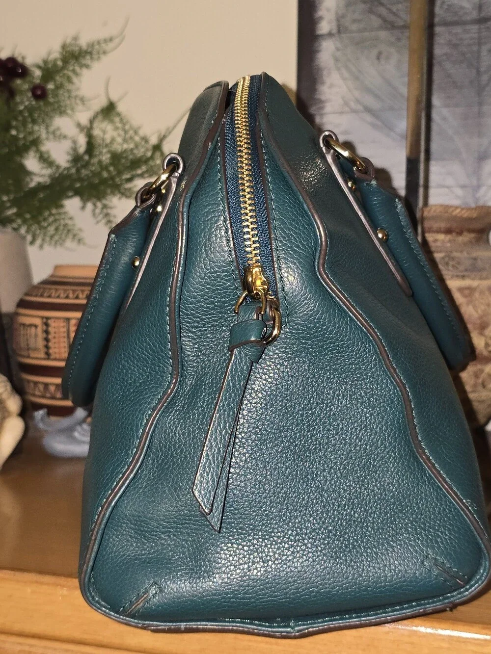 Kate Spade Vintage Reilly Larchmont Avenue satchel, dark teal pebbled leather.